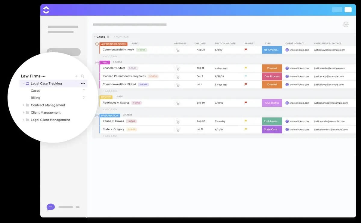 ClickUp's Legal Case Tracking Template