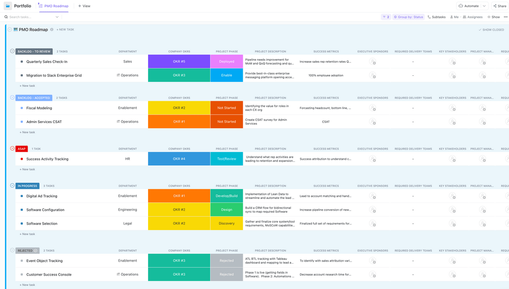 ClickUp Projektmanagement Portfolio Vorlage