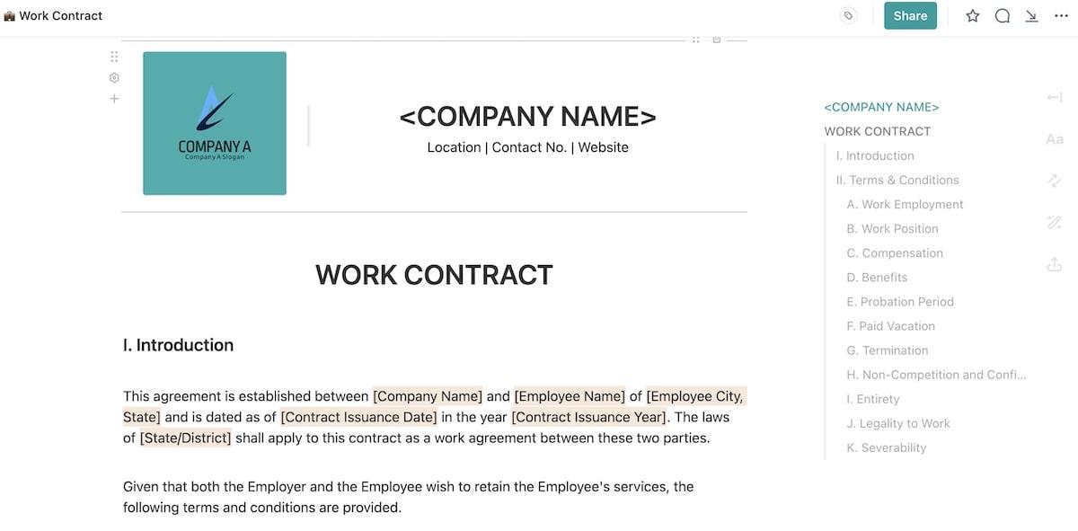 Retainer agreement templates: ClickUp's Work Contract Template