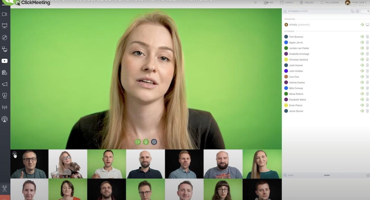 Software de chamadas em conferência: Várias pessoas em uma chamada de vídeo do Clickmeeting
