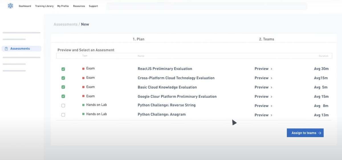 Atribuição de vários exames a equipes na Cloud Academy