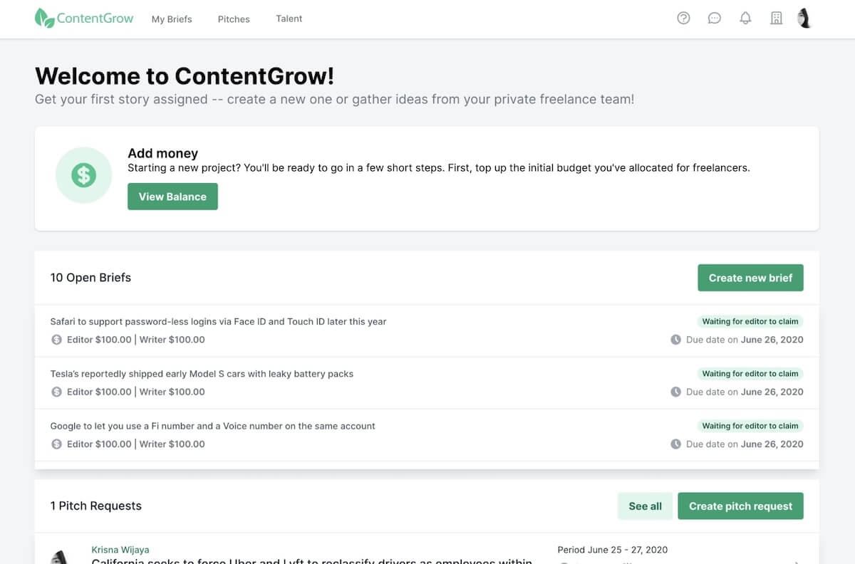 ContentGrow's home page