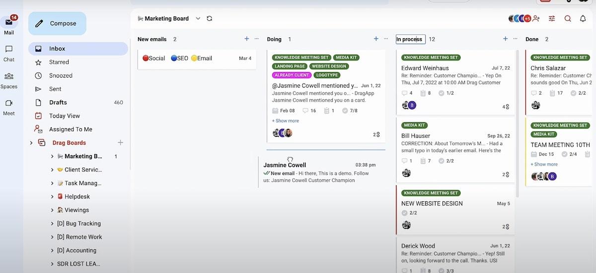 Drag's Kanban board view in Gmail