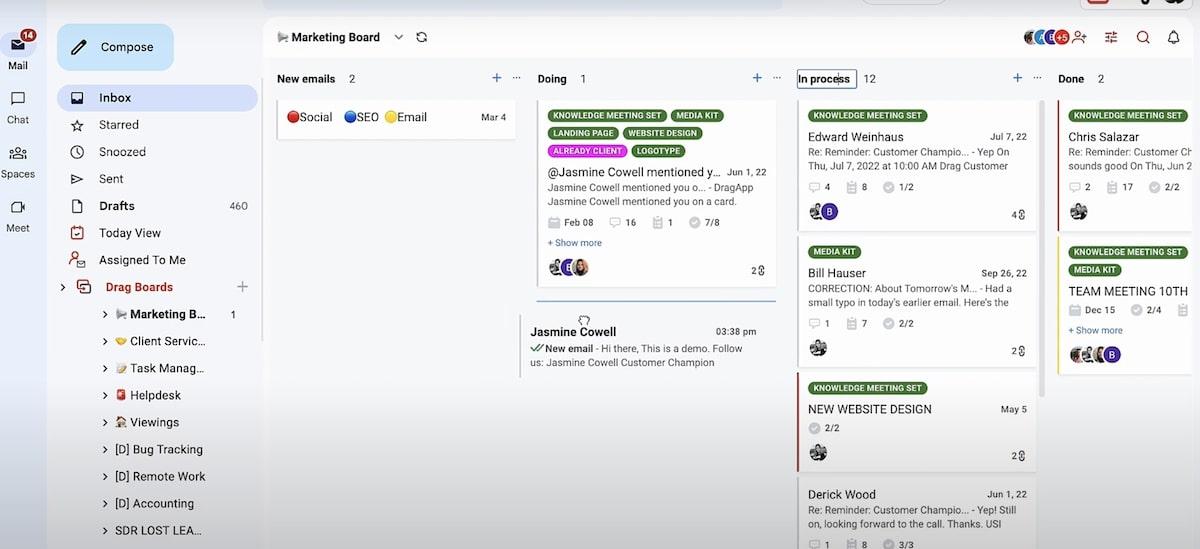 Tampilan papan Kanban Seret di Gmail