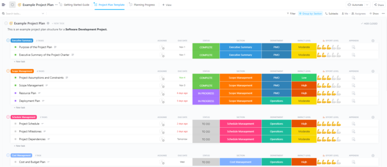 ClickUp Project Plan Template for Programming