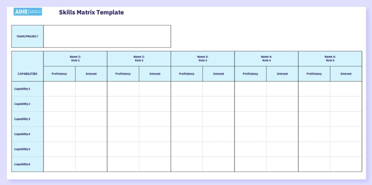 Screenshot der Excel Skills Matrix Vorlage von AIHR