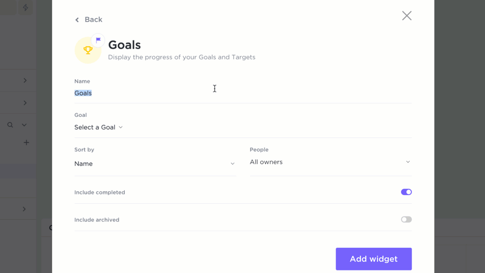 ClickUp 목표에 위젯 추가하기