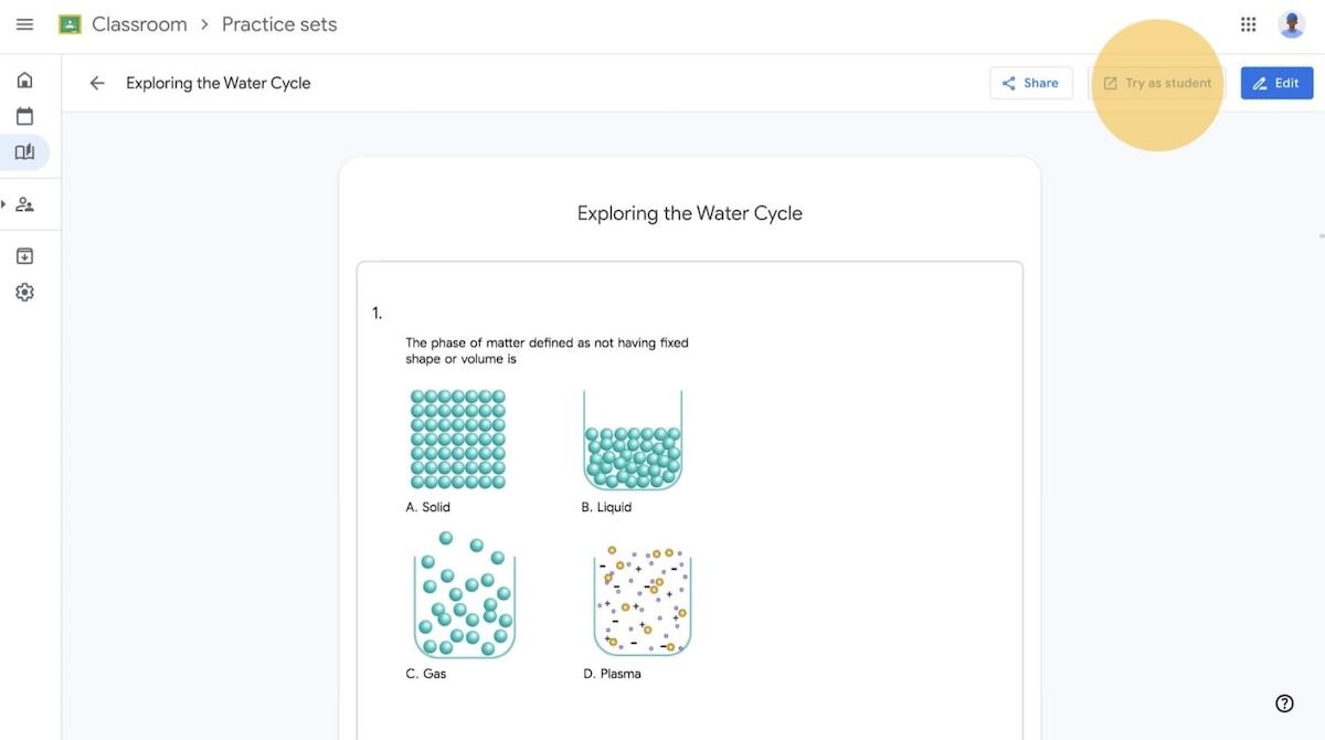 Mindgrasp IA alternatives : survol de l'option Essayer en tant qu'élève dans Google Classroom de Google pour l'éducation