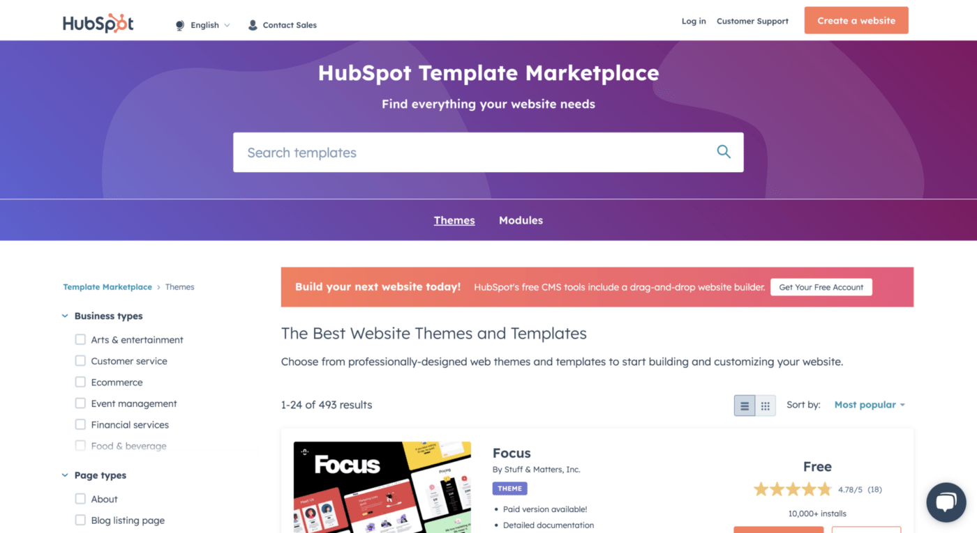 Screenshot of HubSpot's Template Marketplace showing the winner in a comparison between Pipedrive vs HubSpot CRM templates.
