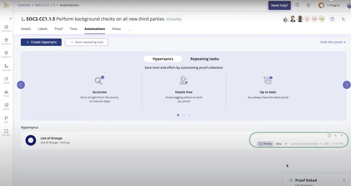 Configuração de um Hypersync no Hyperproof para Okta