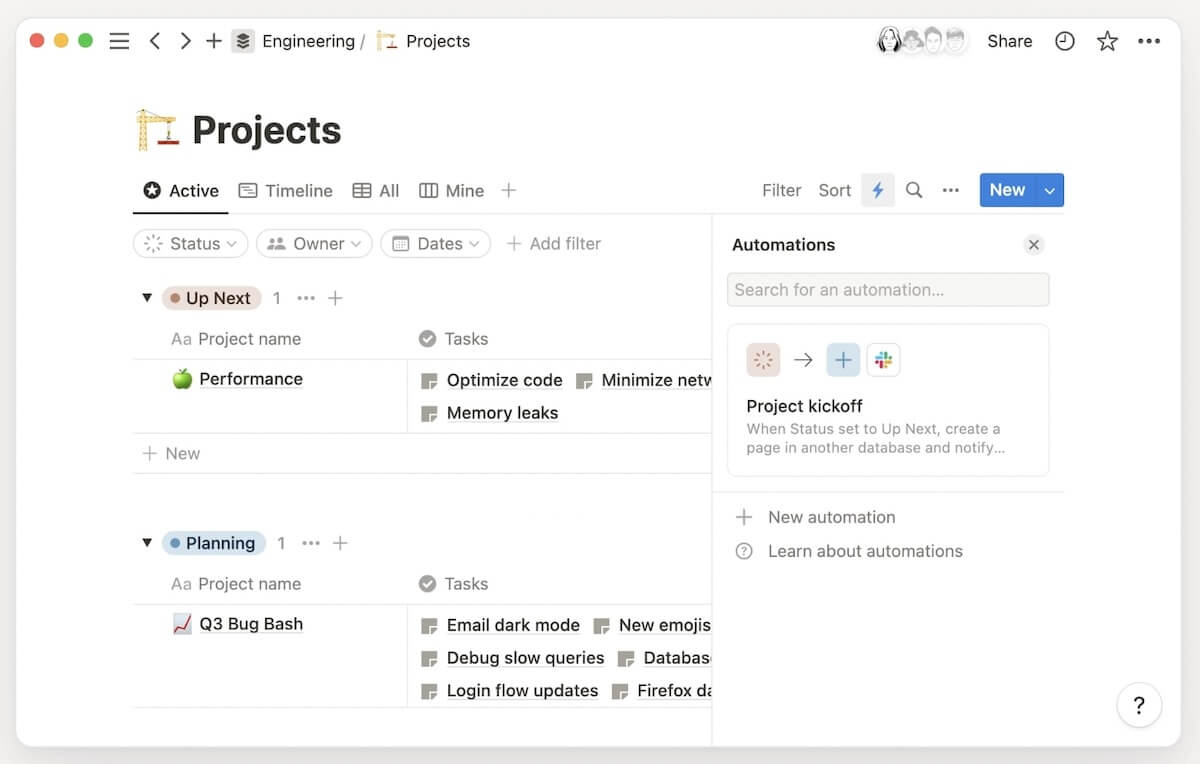 Erstellen von Workflow-Automatisierungen in Notion