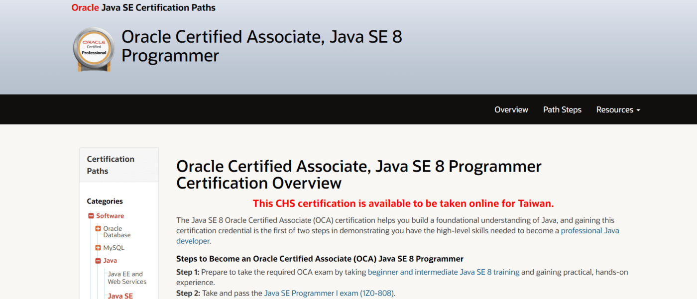 Oracle Certified Associate Java SE 8 Programmer