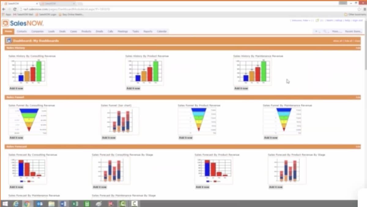 Painel de controle do SalesNOW