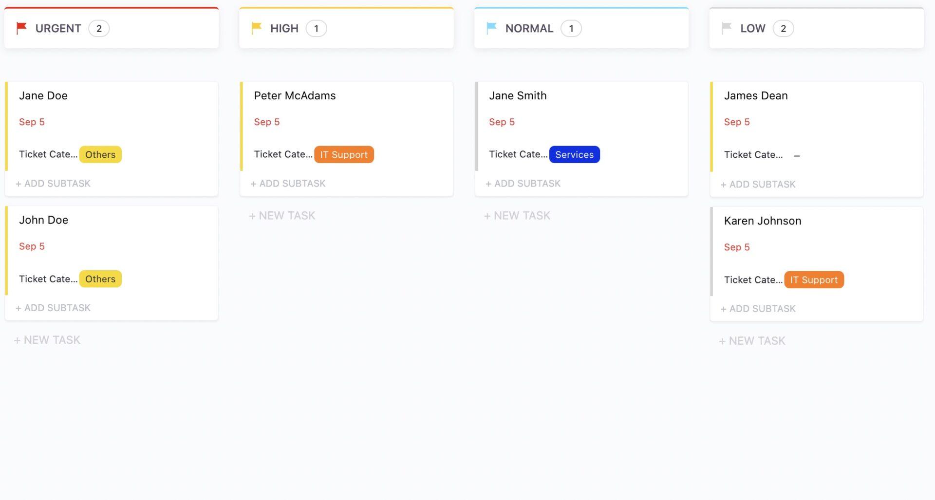 Gunakan Templat Tiket Help Desk ClickUp untuk membantu Anda mengumpulkan, memprioritaskan, dan melacak semua permintaan yang masuk.  