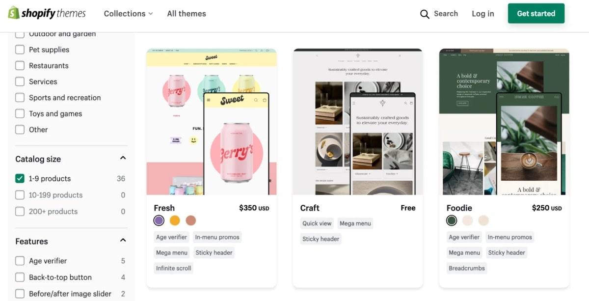 Shopify's various themes