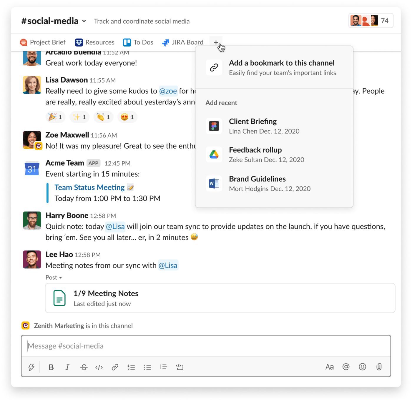 Slack channel bookmark