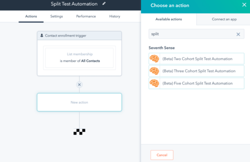 Split testing integration with HubSpot from Seventh Sense