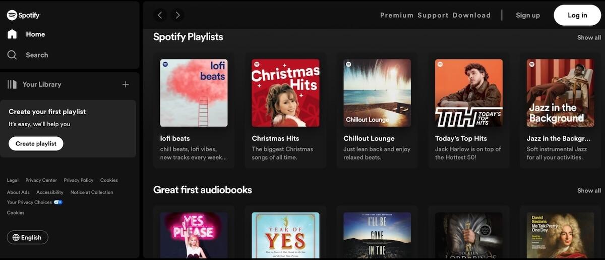 Startpagina van Spotify