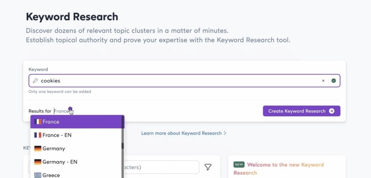 Surfer Keyword Research tool