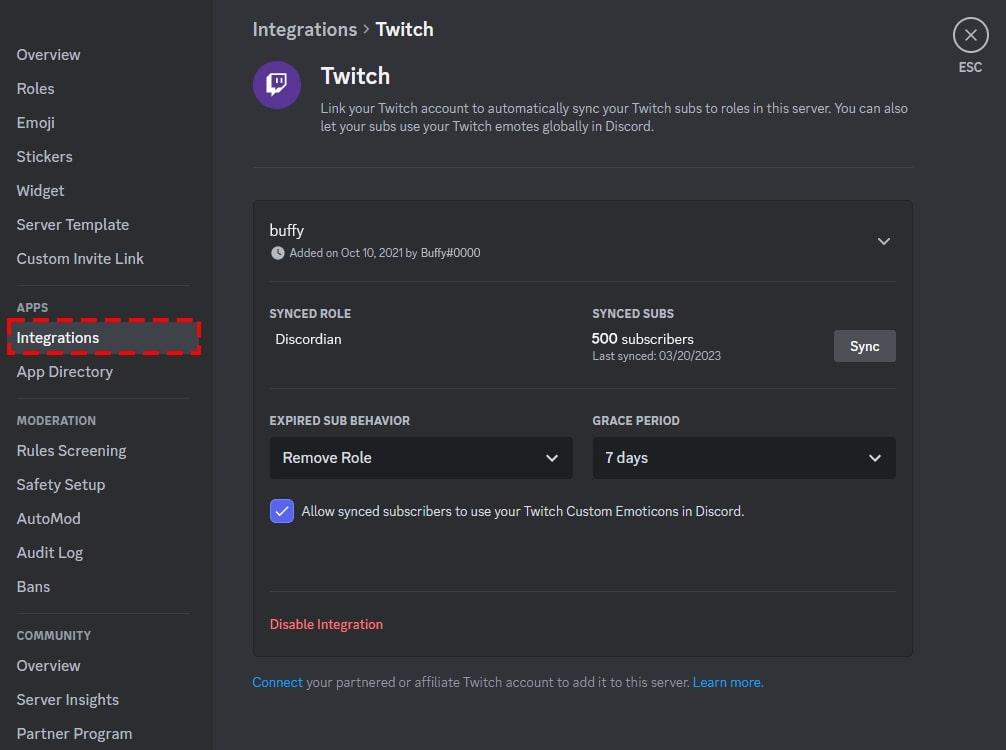 Menyinkronkan Twitch dengan Discord