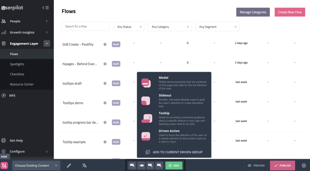 Userpilot is a product growth platform that offers user onboarding, user analytics, and user feedback functionalities if you're looking for Whatfix alternatives for your company.