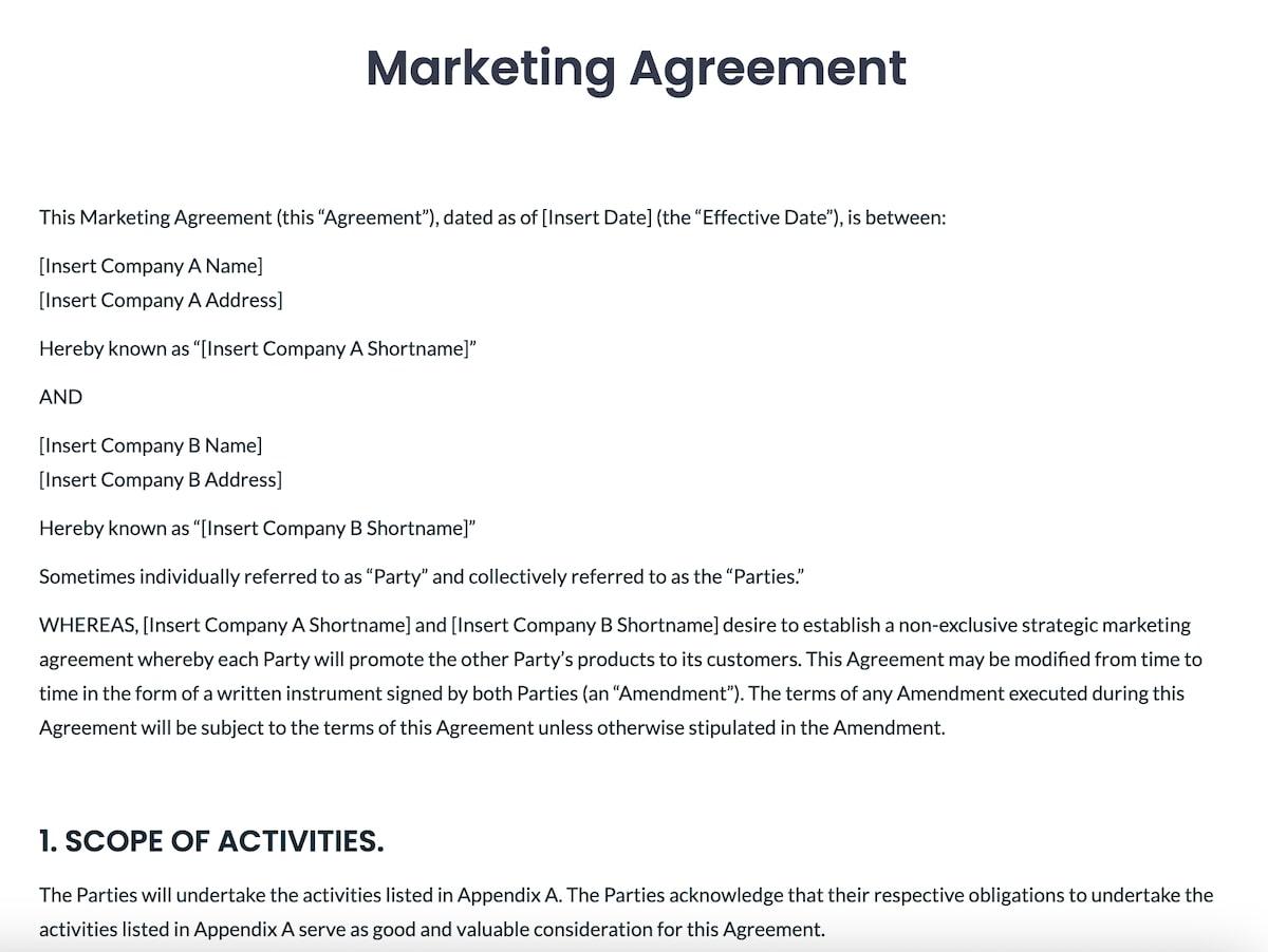 Word Marketing Agreement Template by Simul