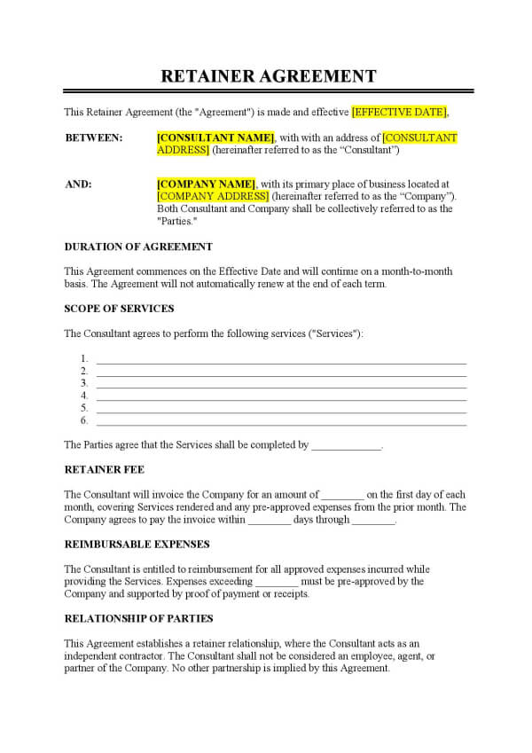 Word Retainer Agreement Templates by EasyLegalDocs