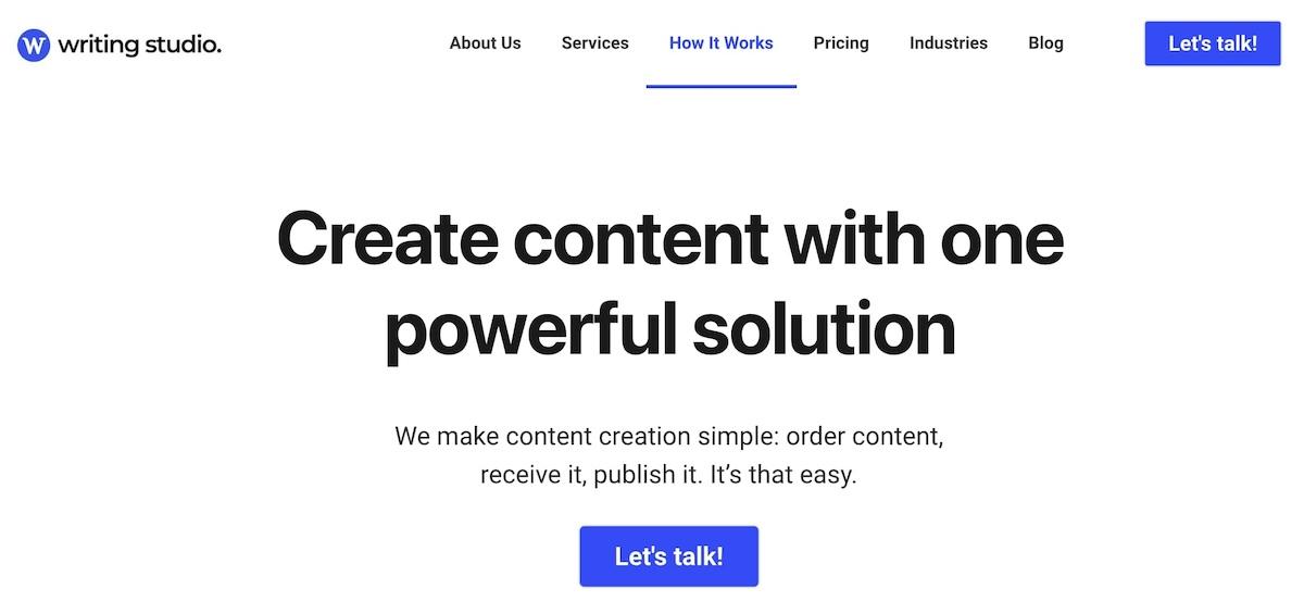 Content writing services: How It Works page in Writing Studio