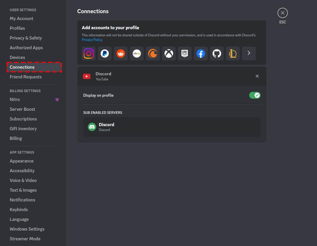 Integrações do Discord: conexão do YouTube ao Discord