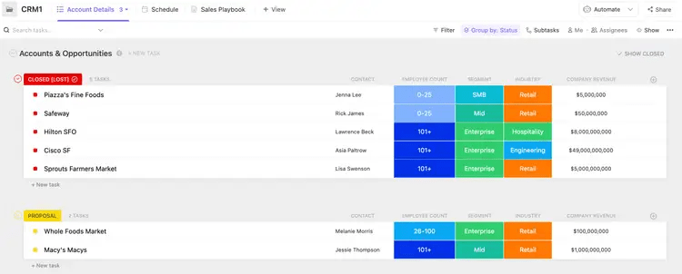 CRM-Vorlage von ClickUp