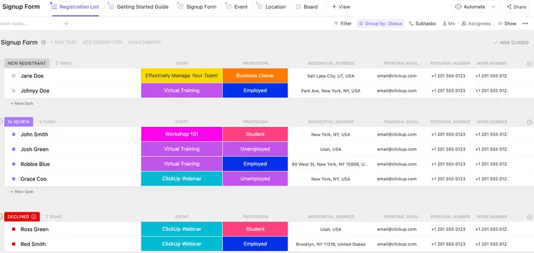 La plantilla de enfoque de gestión de proyectos de ClickUp está diseñada para ayudarle a planificar, organizar y seguir los pasos de un proyecto en un solo lugar.  