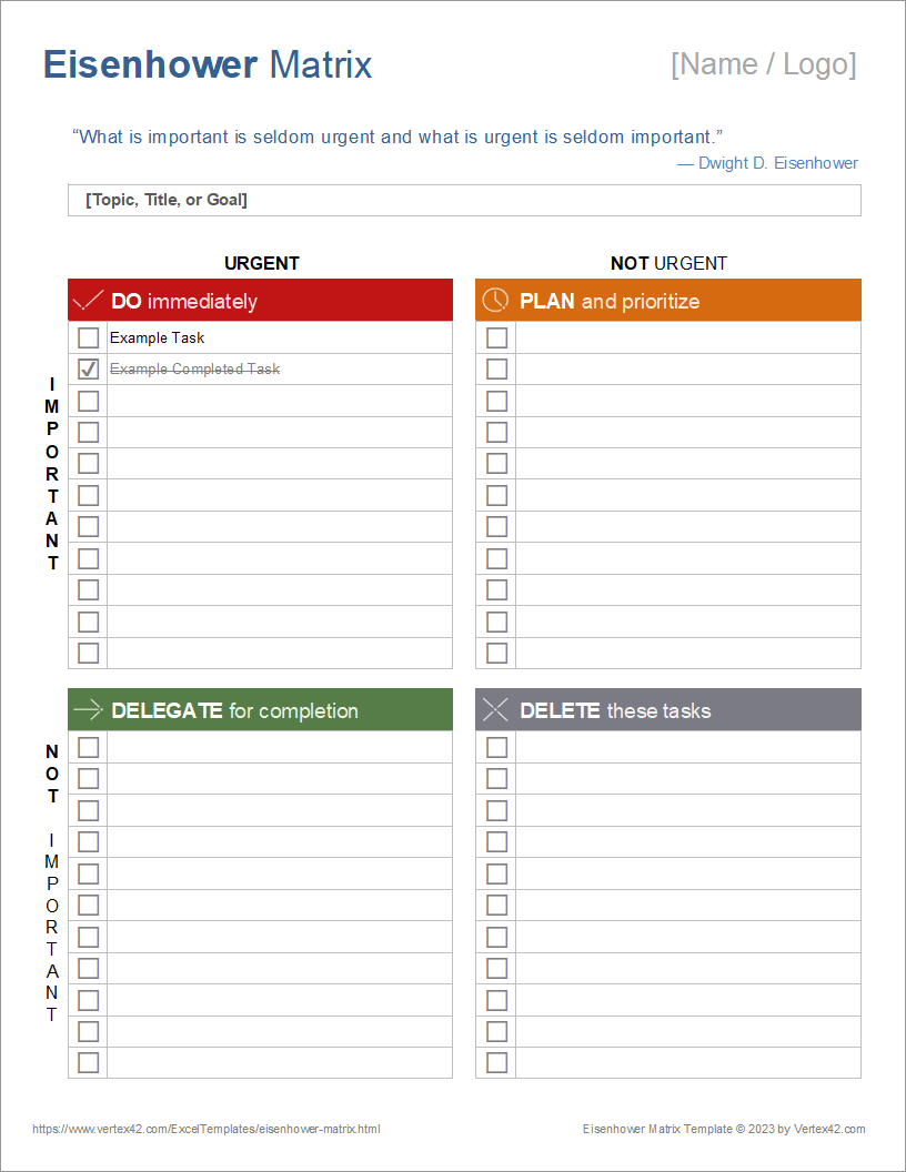 Excel Eisenhower Matrix Template