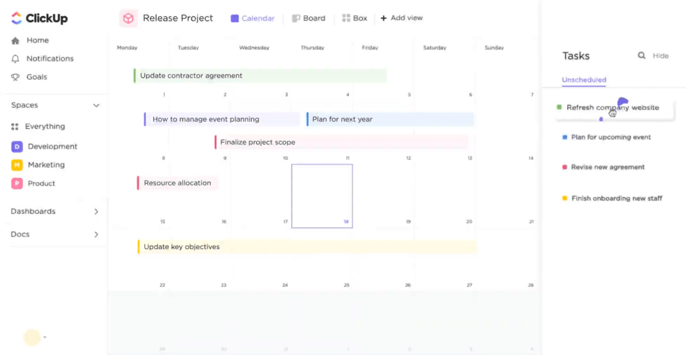 Clickup calendar view can help structure a day in the life of a human resources manager