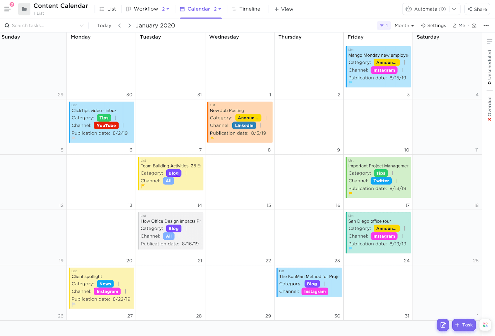 ClickUp Content Calendar Template