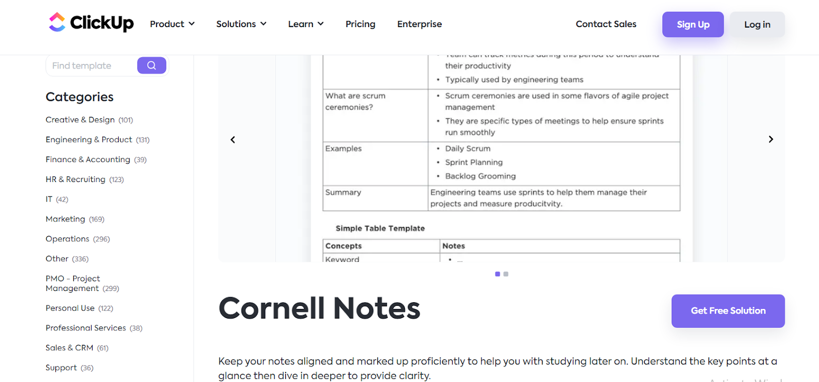 ClickUp Cornell Notes Template