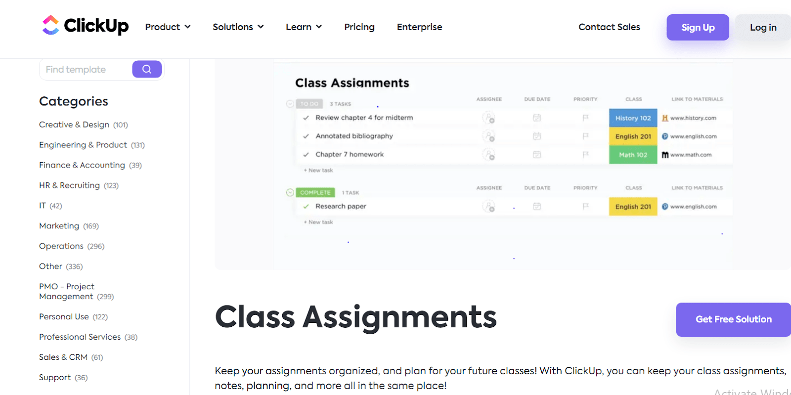 ClickUp Class Assignments Template