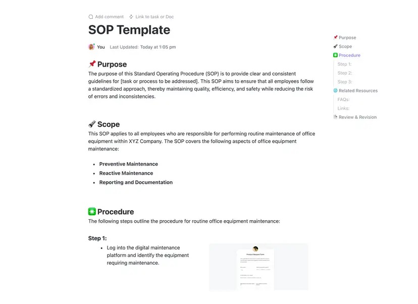 Create, organize, and manage your data collection SOPs with ClickUp’s Data Collection SOP Template