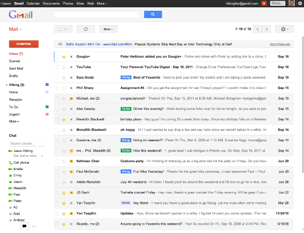 Customize Gmail view density 