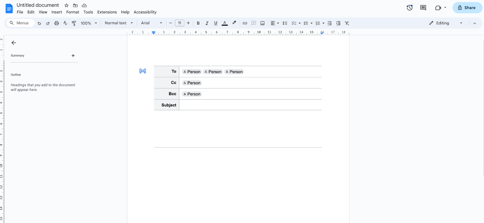 Draft emails in Google Docs