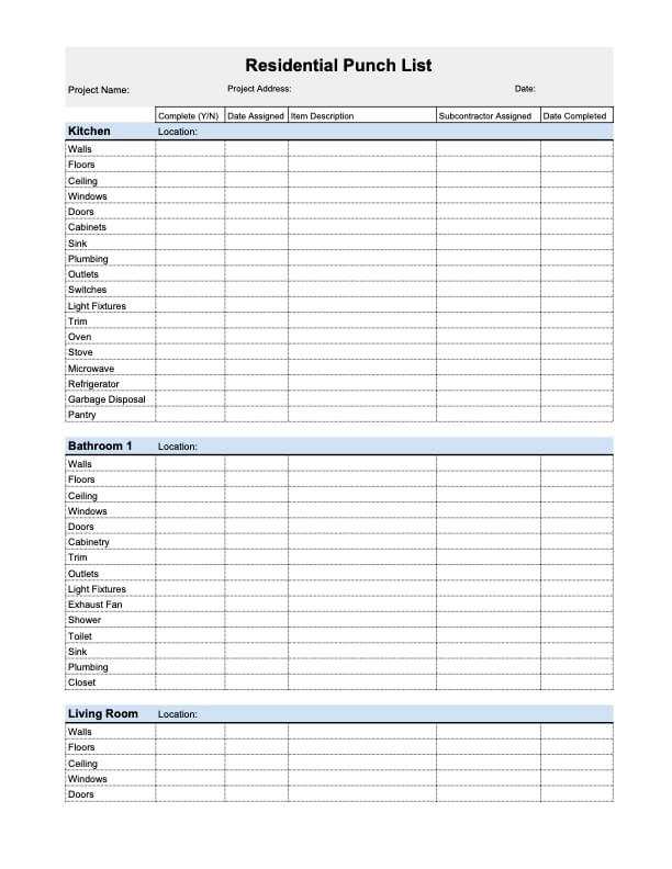 10 Free Punch List Templates For Your Construction Projects