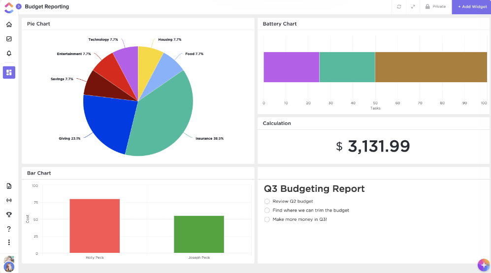 ClickUp's financial goals tracking.