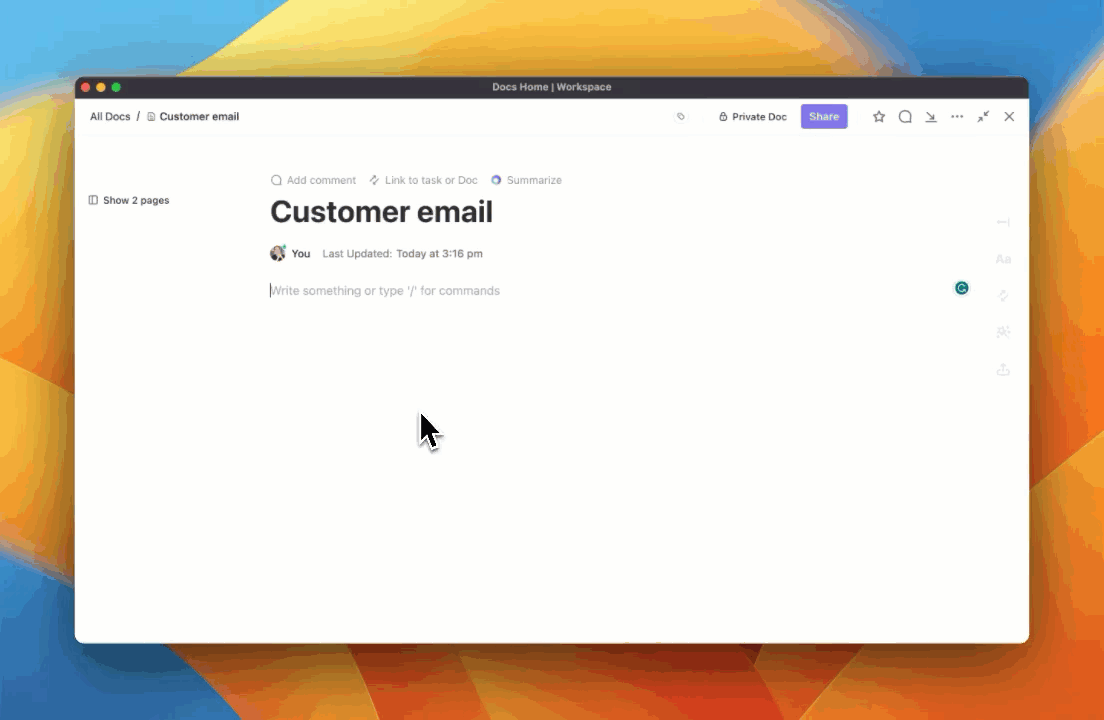 Using ClickUp for generating emails with personalized elements for a professional tone |  AI email writing tools use machine learning to analyze text and generate new email copy for you