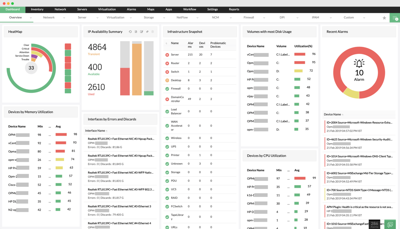 manage engine opmanager dashboard