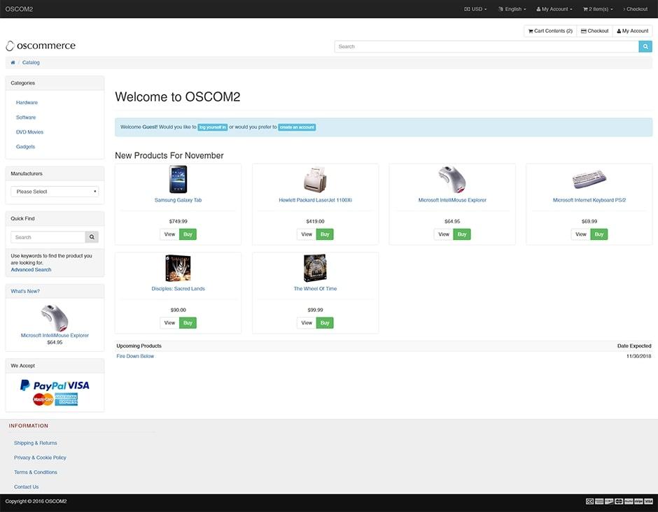 osCommerce's products page