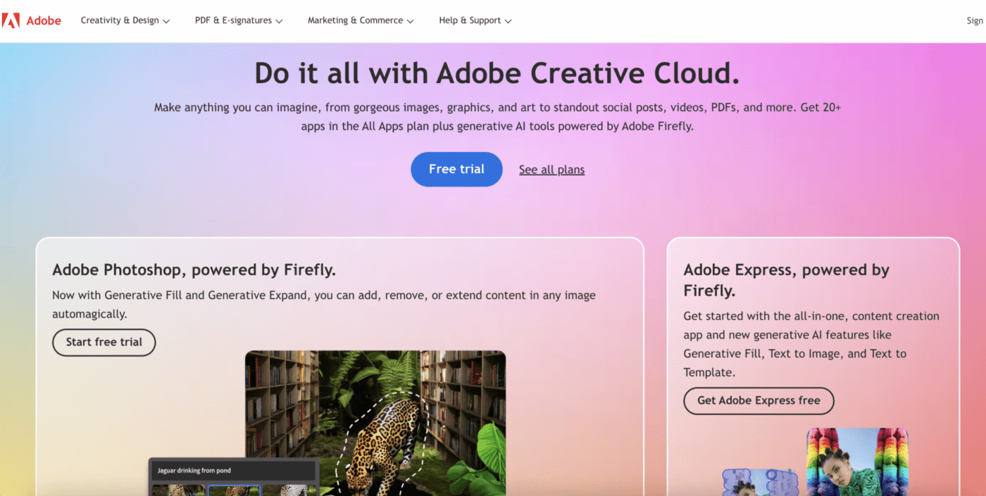 Adobe homepage