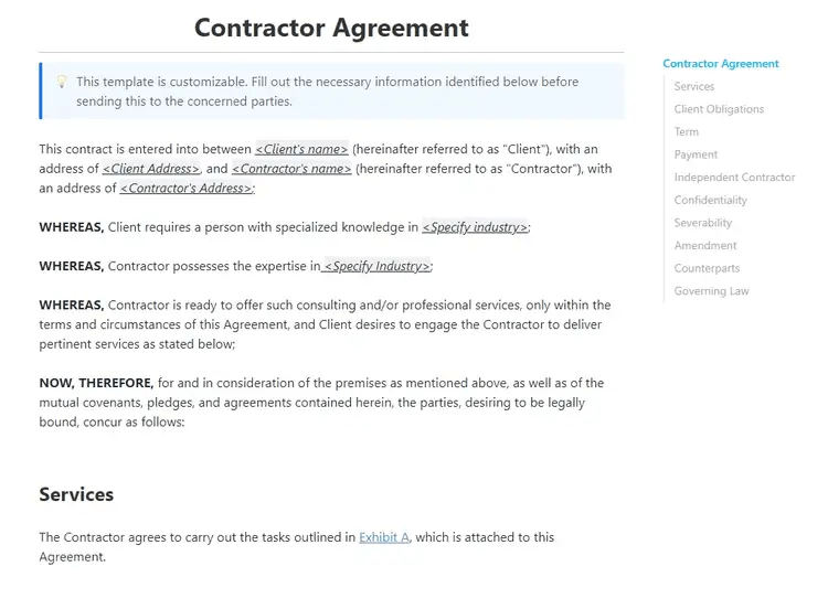 ClickUp contract sjabloon