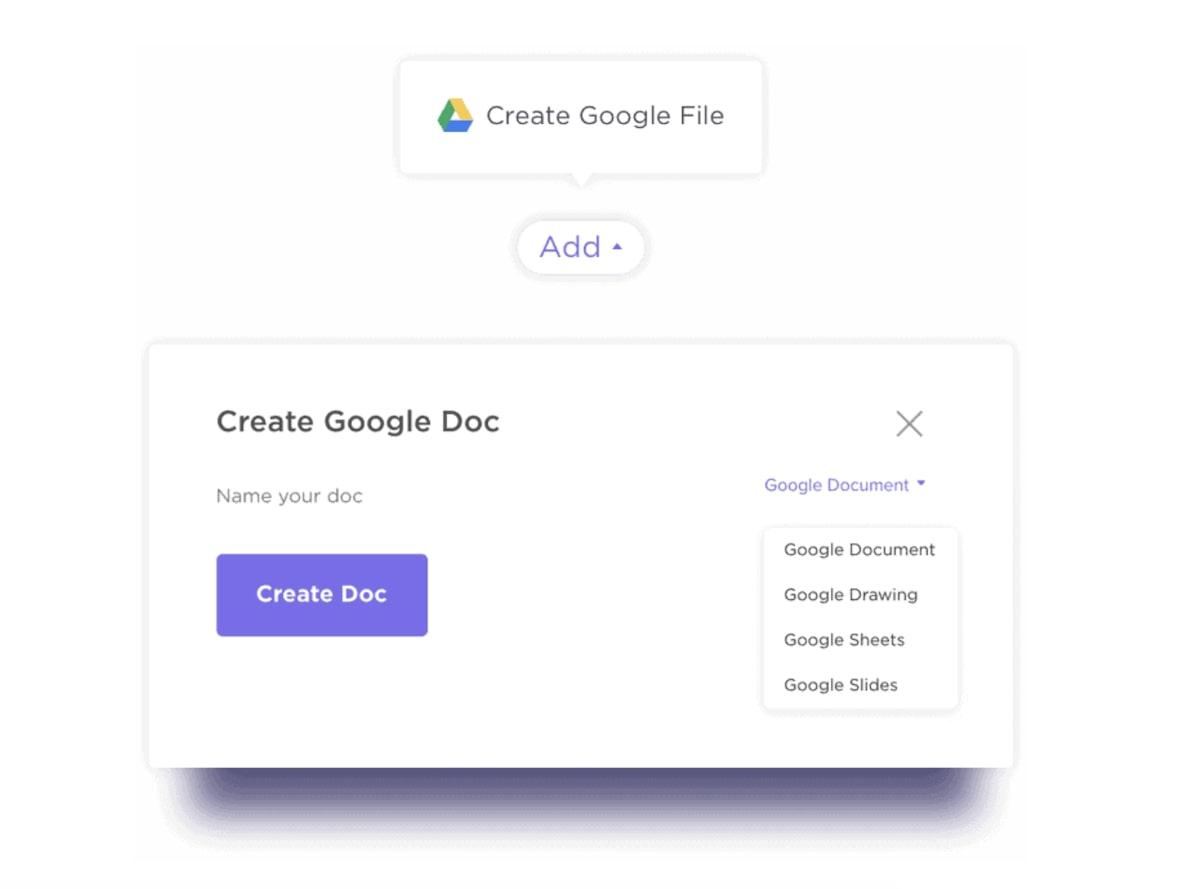 Cloud collaboration: creating a Google Doc directly from ClickUp