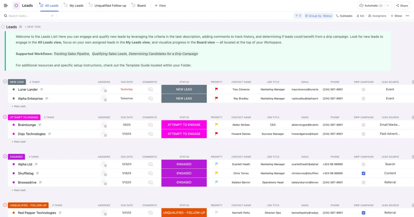 ClickUp CRM Template