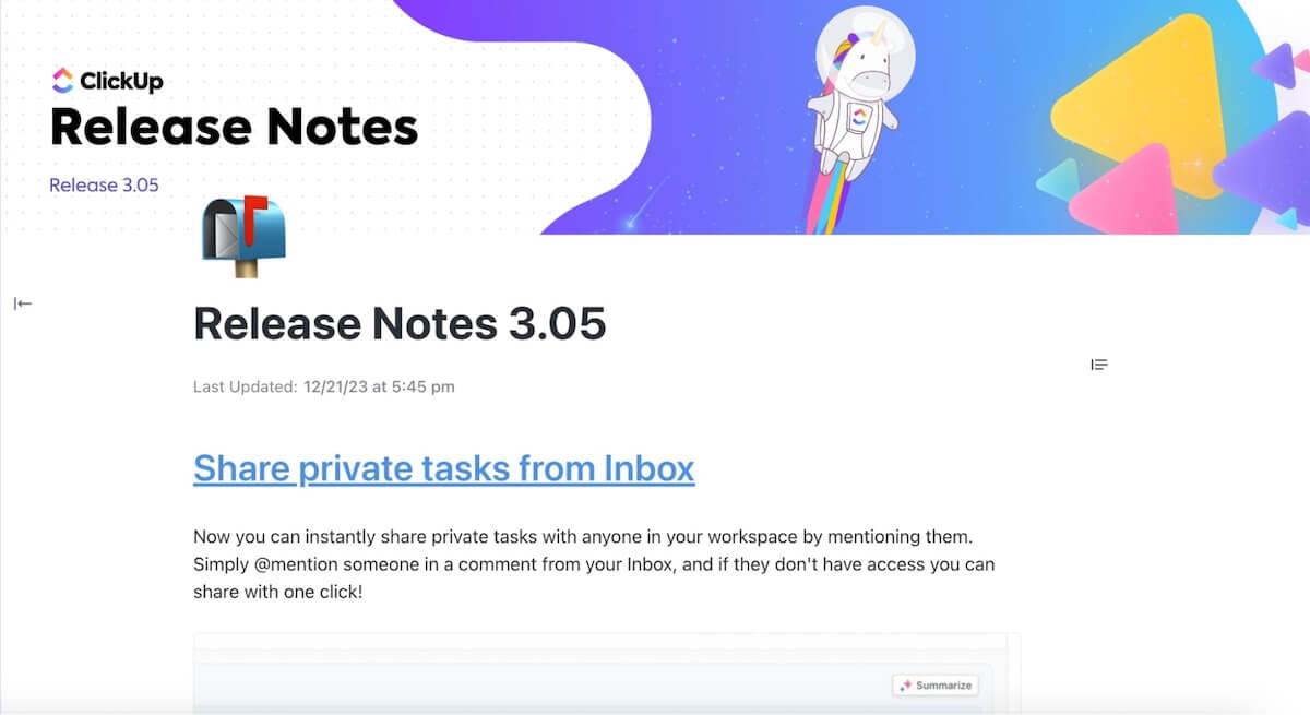 ClickUp's Release Notes