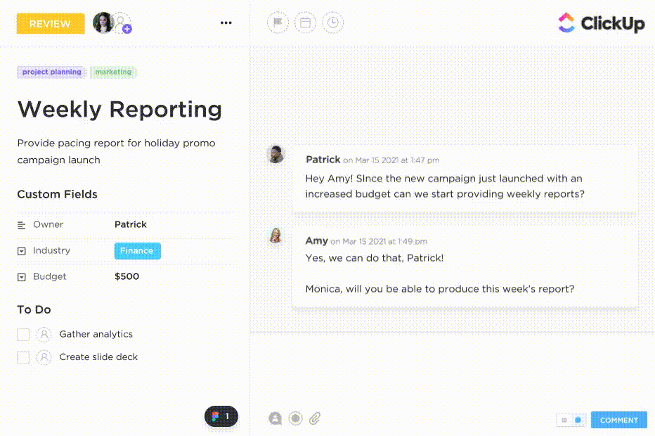 Weekly reporting view